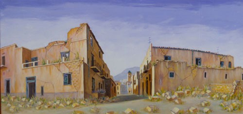 "Ruderi al confine del Paese con vista il campanile"